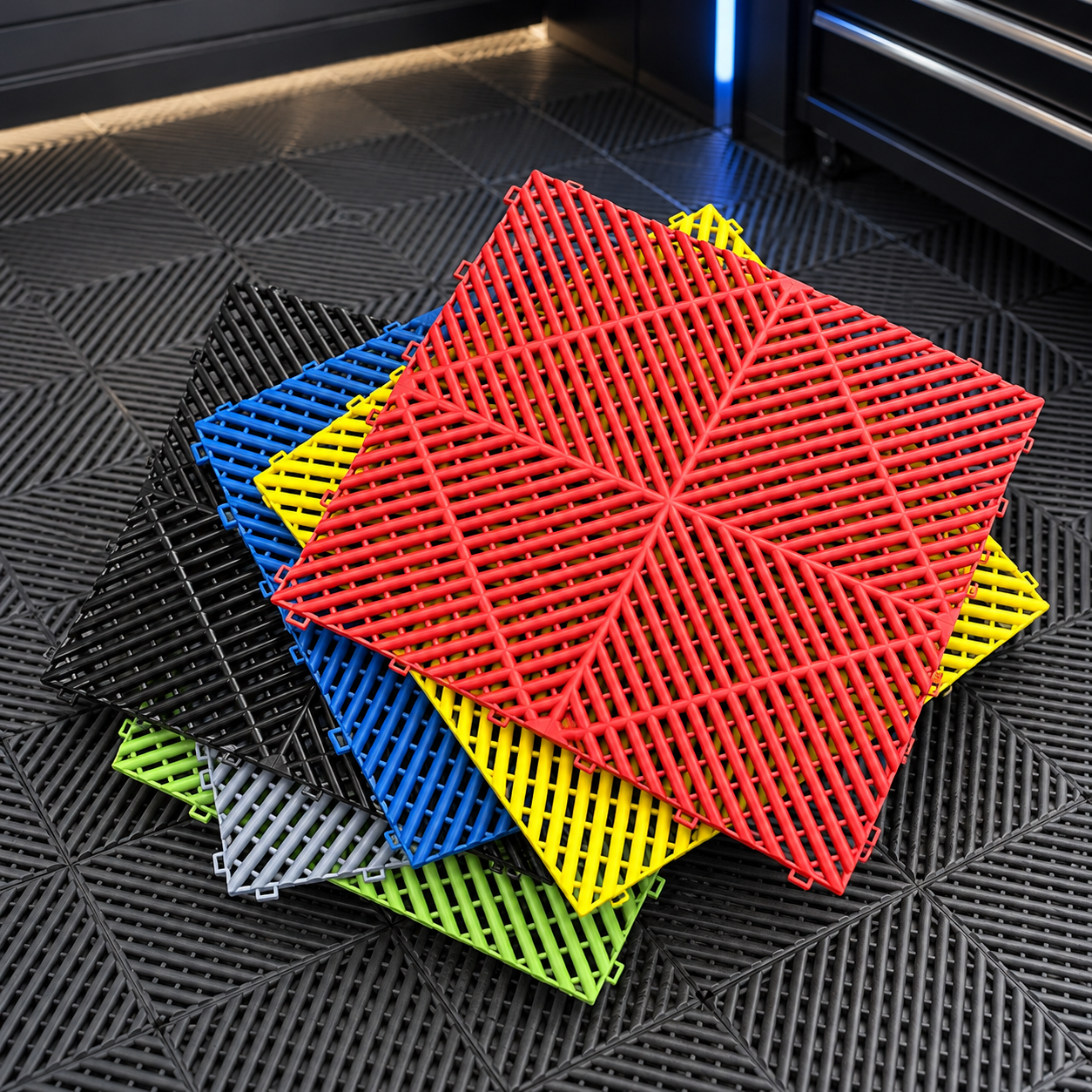 Dalles clipsables multicolores pour garage et atelier